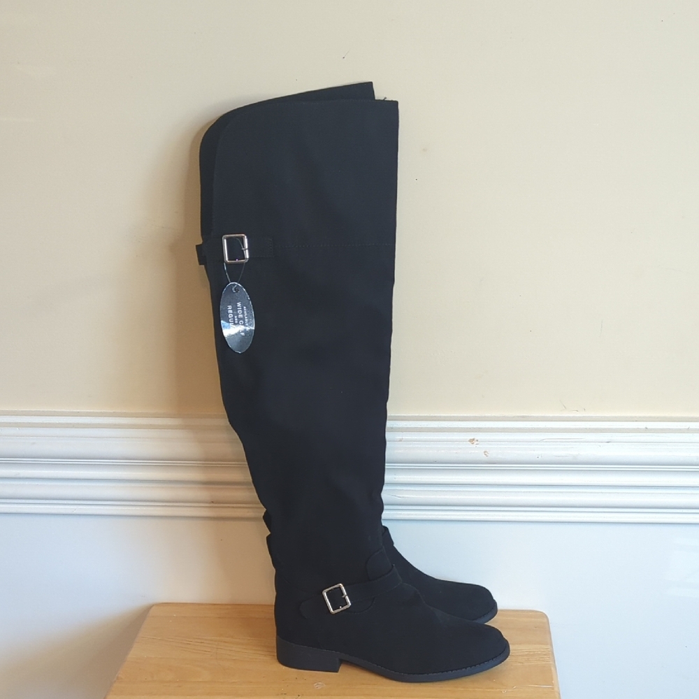Sun + Stone women's AnyaaWC Faux Leather Wide Calf Over The KneeBoots Size 7.5